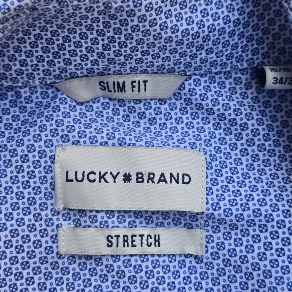 Lucky Brand Shirt Men's Medium Blue Slim Fit Stretch Botton Up Long Sleeve - Picture 5 of 14